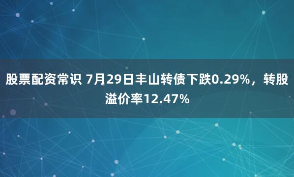 股票配资常识 7月29日丰山转债下跌0.29%，转股溢价率12.47%
